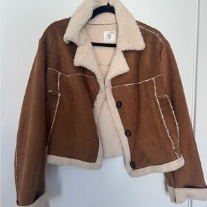 Altar'd State Tan Teddy Jacket with Cream Accents